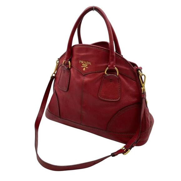 Prada Red Leather 2Way Shoulder Hand Bag W/ Dust bag - Picture 1 of 16